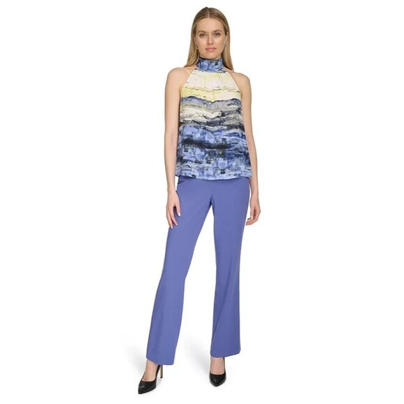 Calvin Klein Women's Printed Halter Neck Top Blouse Casual Formal Blue Multi XS - Picture 3 of 9